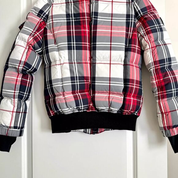SAM Goose Down Short Puffer Jacket in Red Check Multi Size S - Picture 6 of 12